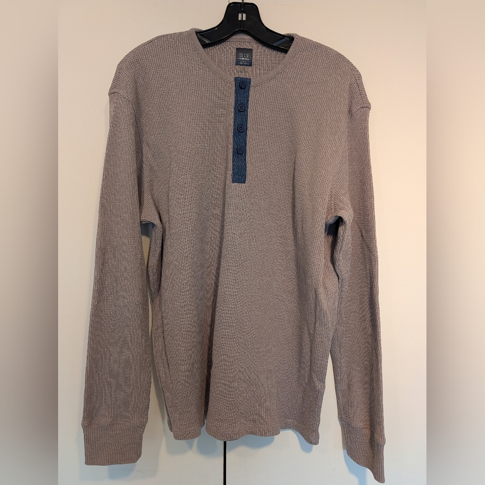 Saks Fifth Avenue Blue Taupe Long Sleeve Henley Size Large
